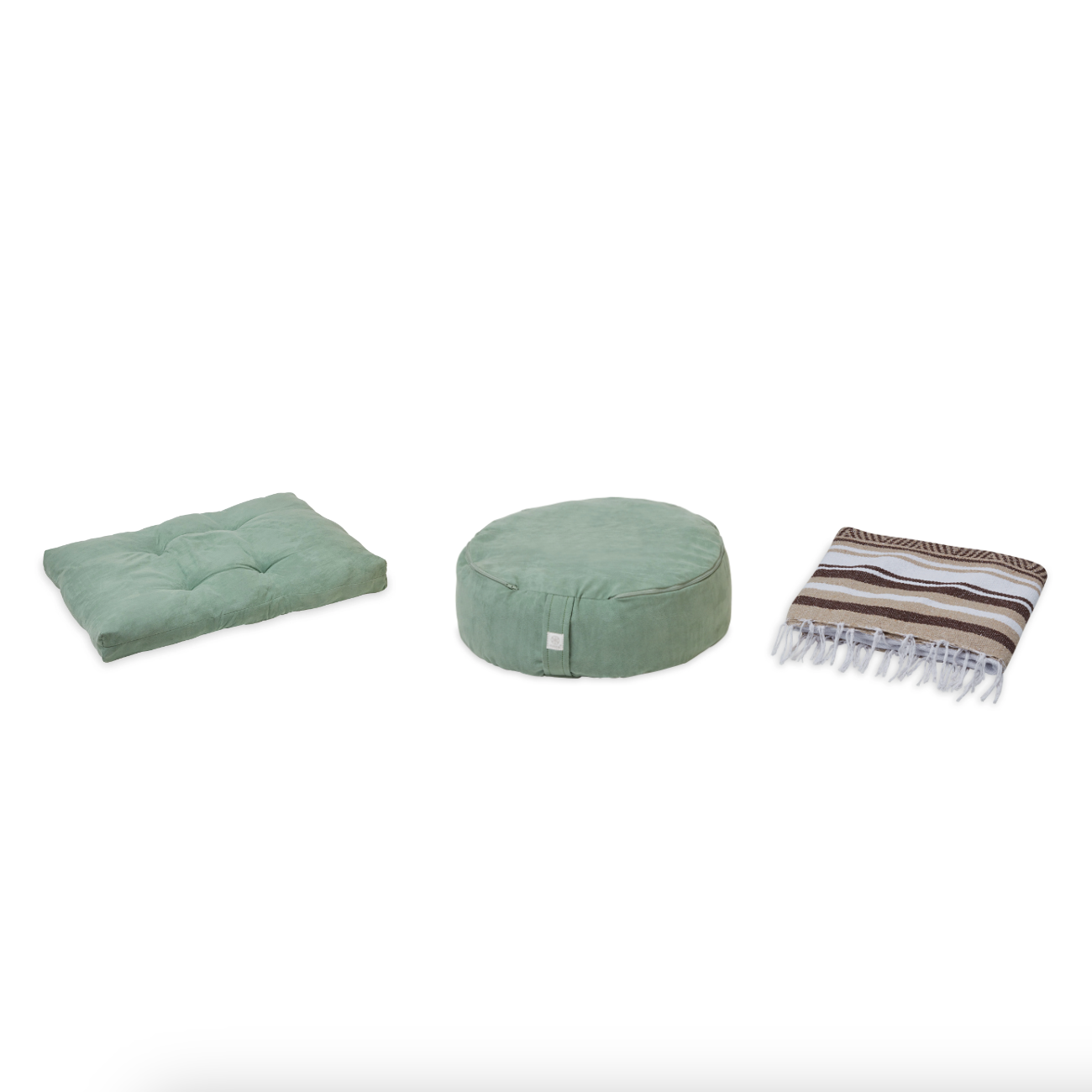 Meditation Bundle - Zabuton (Sage), Zafu (Sage), Blanket (Tan/Brown)