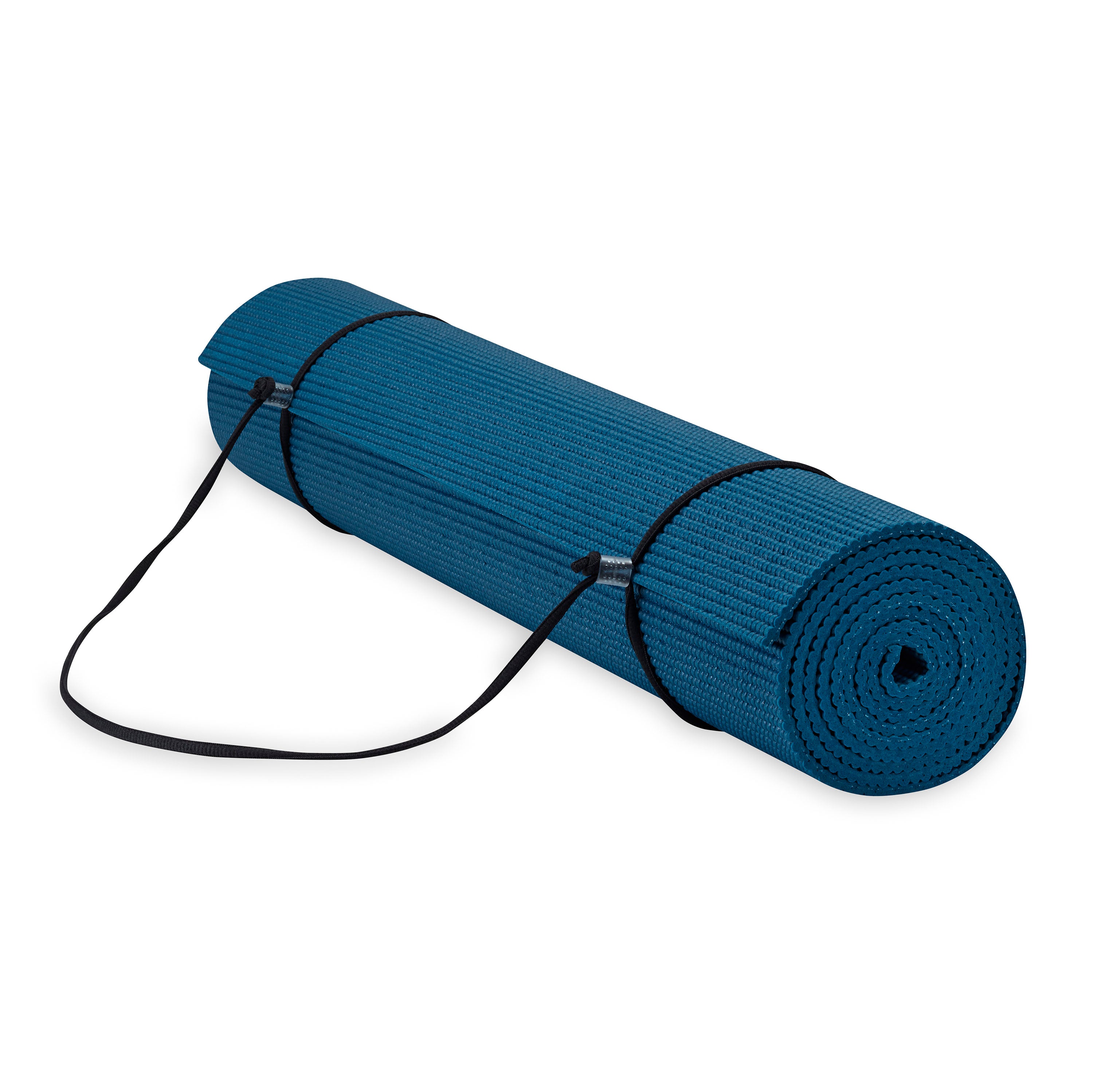 Gaiam Essentials Yoga Mat Navy rolled up with sling